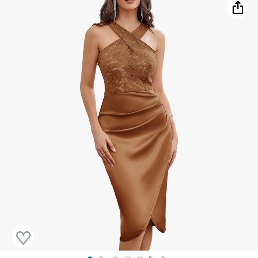 Women's Cocktail Dress Semi Formal Wedding Guest Lace Satin Halter Dresses